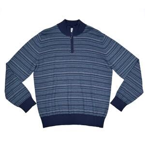 Canali Wool Quarter Zip Sweater Extra Fine Merino Blue Navy Striped Men’s XL